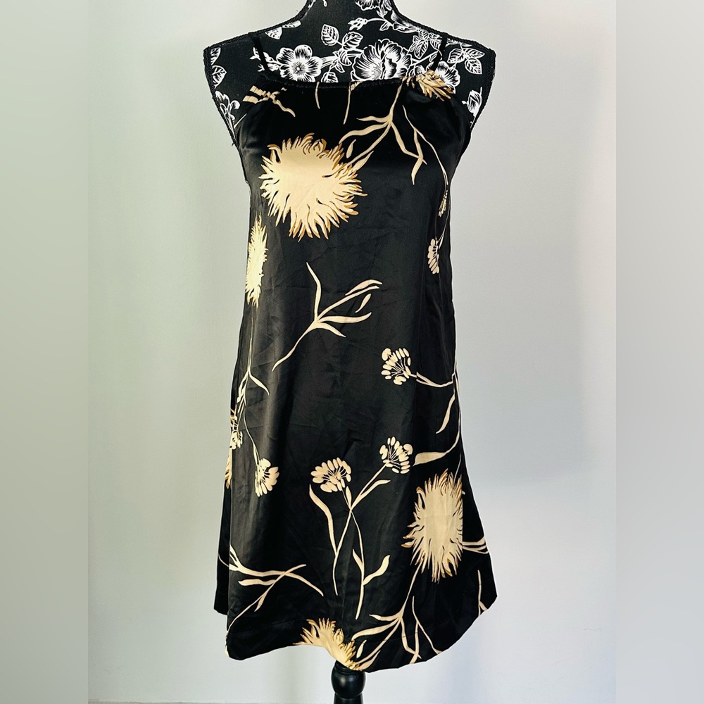 Black satin floral summer dress